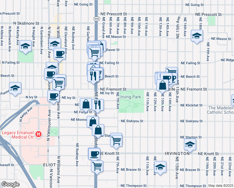 map of restaurants, bars, coffee shops, grocery stores, and more near in Portland