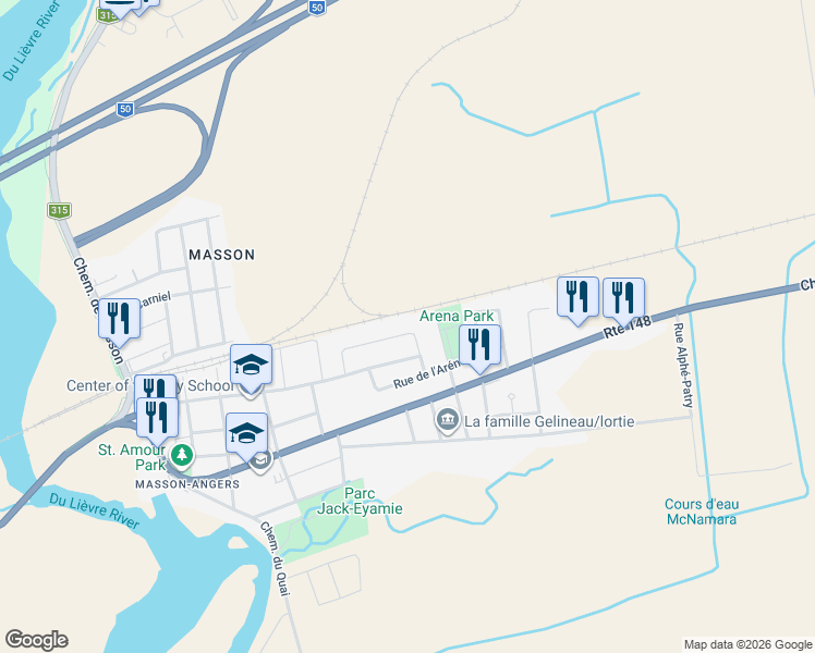 map of restaurants, bars, coffee shops, grocery stores, and more near 117 Rue Dugal in Gatineau