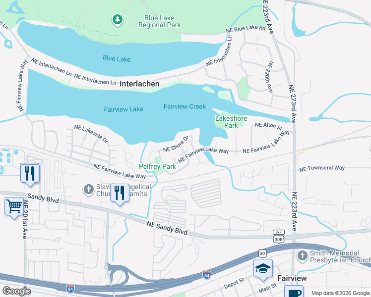 map of restaurants, bars, coffee shops, grocery stores, and more near 21315 Rose Lane in Fairview