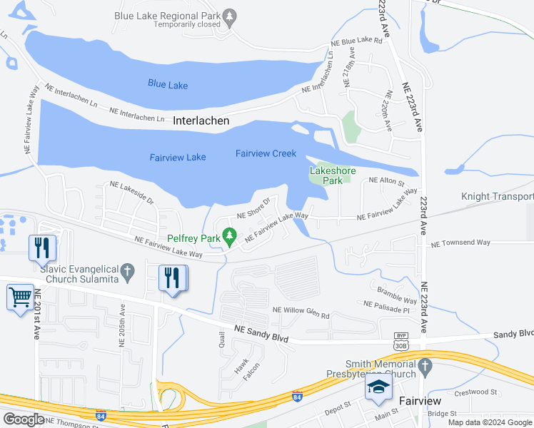 map of restaurants, bars, coffee shops, grocery stores, and more near 21315 Rose Lane in Fairview