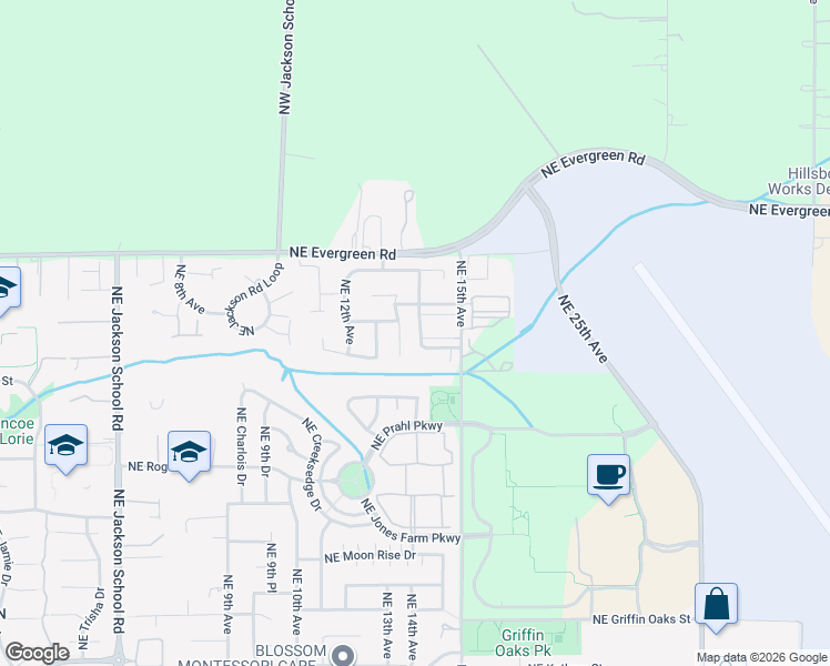 map of restaurants, bars, coffee shops, grocery stores, and more near 3161 Northeast 14th Place in Hillsboro