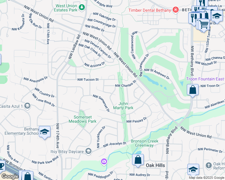 map of restaurants, bars, coffee shops, grocery stores, and more near 3911 Northwest 166th Drive in Beaverton