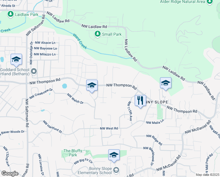 map of restaurants, bars, coffee shops, grocery stores, and more near 3836 Northwest 119th Terrace in Portland