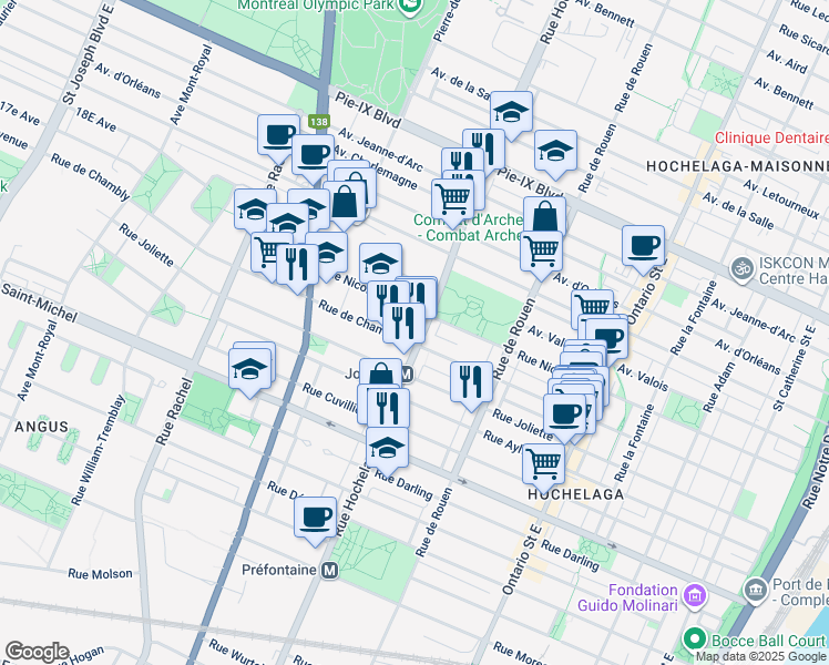 map of restaurants, bars, coffee shops, grocery stores, and more near 3669 Rue Hochelaga in Montréal