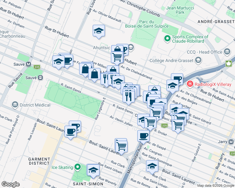 map of restaurants, bars, coffee shops, grocery stores, and more near 8984 Rue Lajeunesse in Montréal