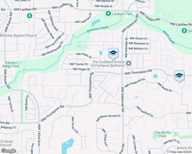 map of restaurants, bars, coffee shops, grocery stores, and more near 13428 Northwest Keeton Park Lane in Portland
