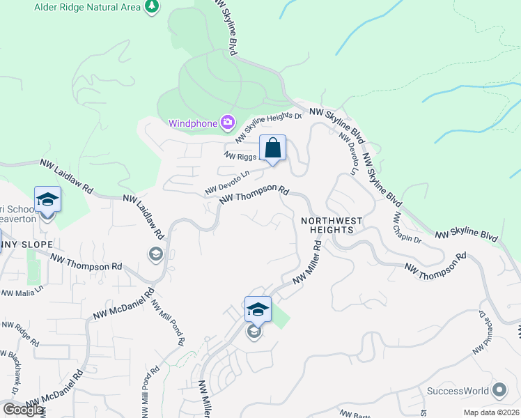 map of restaurants, bars, coffee shops, grocery stores, and more near 3408 Northwest Holbrook Court in Portland