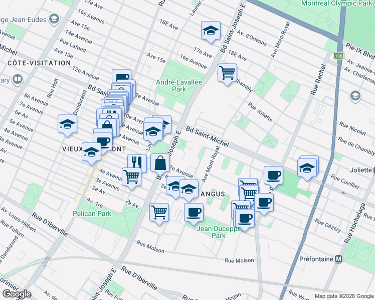 map of restaurants, bars, coffee shops, grocery stores, and more near 4828 Place Henri-Valade in Montréal