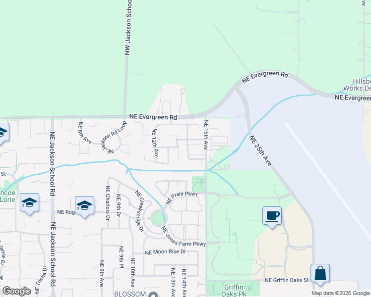 map of restaurants, bars, coffee shops, grocery stores, and more near 3154 Northeast 13th Avenue in Hillsboro
