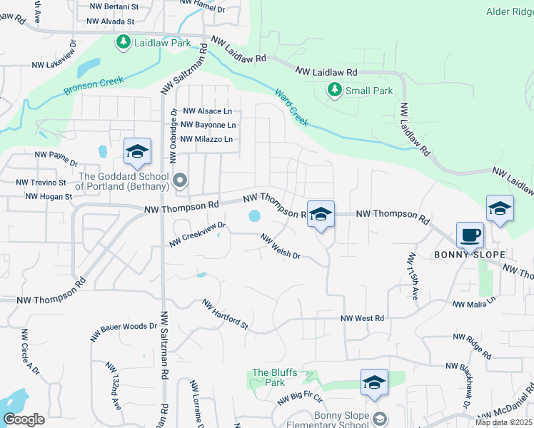 map of restaurants, bars, coffee shops, grocery stores, and more near 12469 Northwest Welsh Drive in Portland