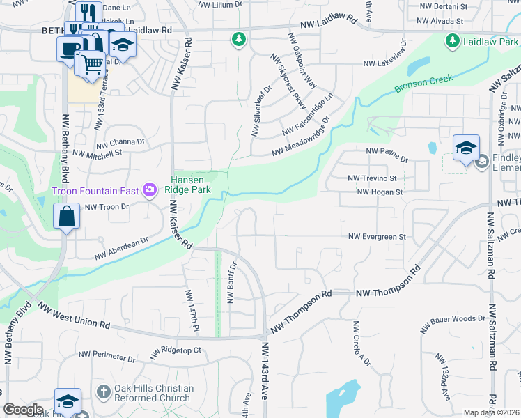 map of restaurants, bars, coffee shops, grocery stores, and more near 3847 Northwest 142nd Terrace in Portland