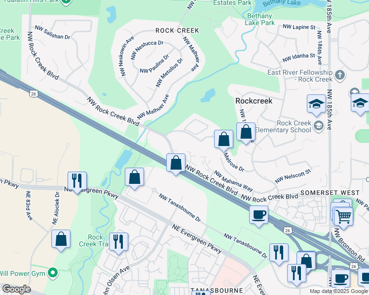 map of restaurants, bars, coffee shops, grocery stores, and more near 3845 Northwest Chemult Place in Portland