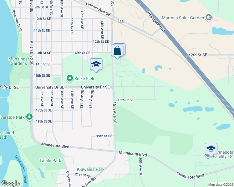 map of restaurants, bars, coffee shops, grocery stores, and more near 1514 15th Avenue Southeast in Saint Cloud