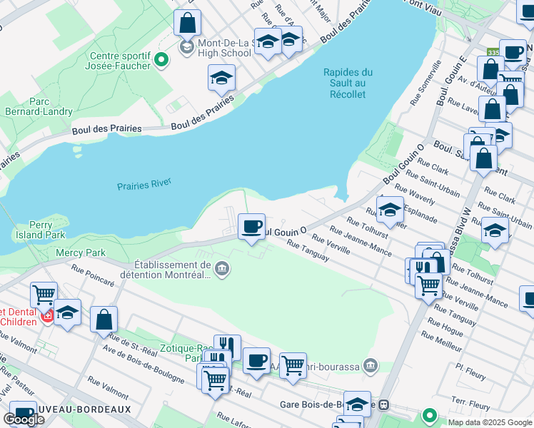 map of restaurants, bars, coffee shops, grocery stores, and more near 11825 Avenue Norwood in Montréal