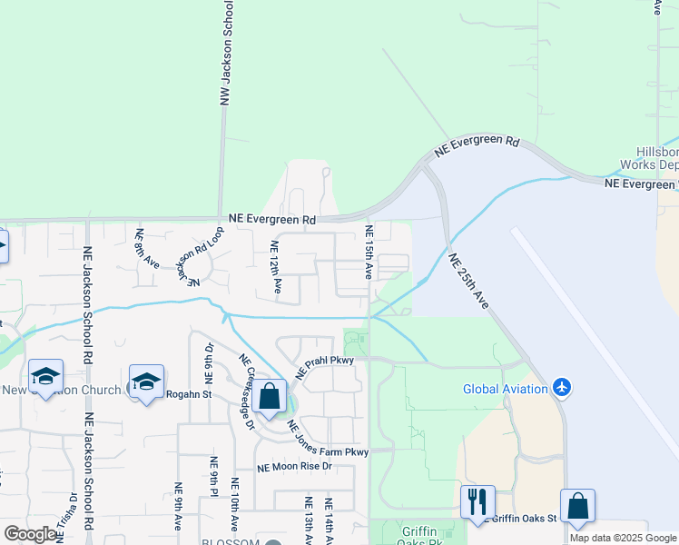 map of restaurants, bars, coffee shops, grocery stores, and more near 3296 Northeast 13th Place in Hillsboro