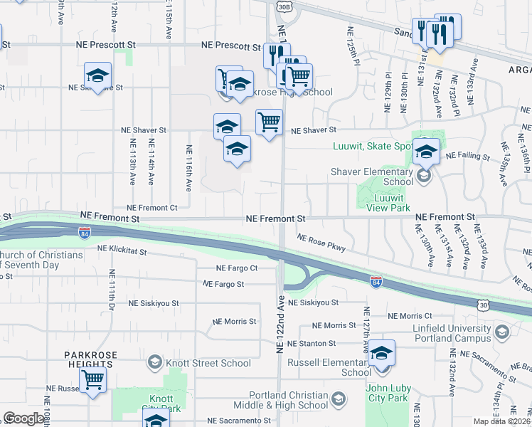 map of restaurants, bars, coffee shops, grocery stores, and more near 3571-3573 Northeast 122nd Avenue in Portland