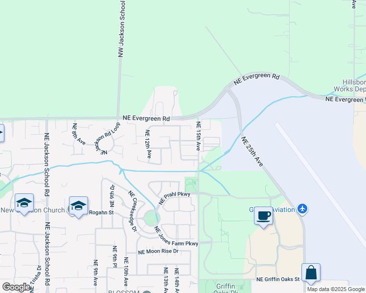 map of restaurants, bars, coffee shops, grocery stores, and more near 3296 Northeast 13th Place in Hillsboro