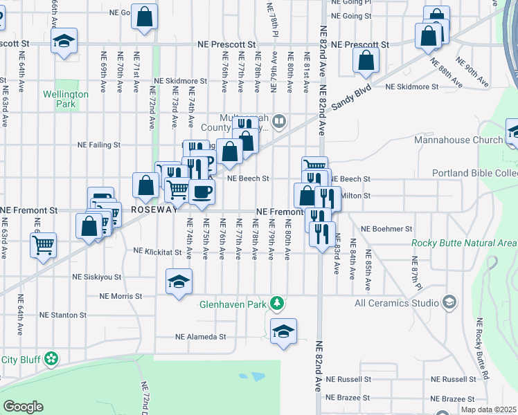 map of restaurants, bars, coffee shops, grocery stores, and more near 3506 Northeast 78th Avenue in Portland