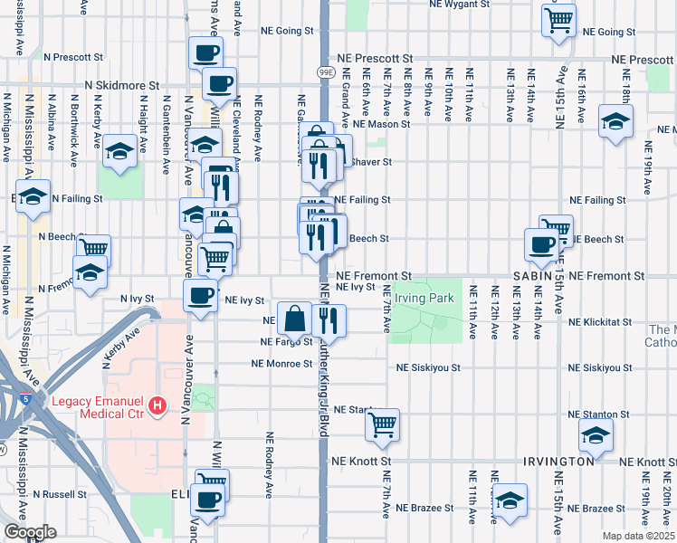 map of restaurants, bars, coffee shops, grocery stores, and more near in Portland