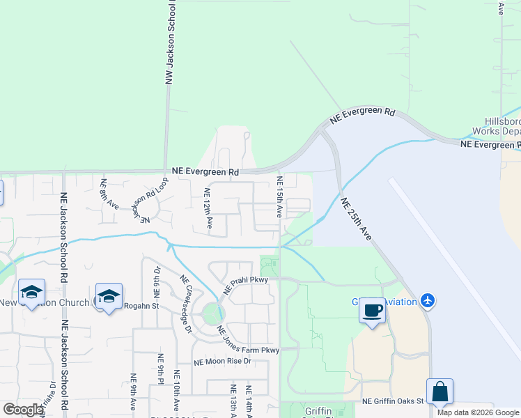 map of restaurants, bars, coffee shops, grocery stores, and more near 1498 Northeast Zachary Street in Hillsboro