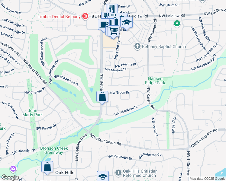 map of restaurants, bars, coffee shops, grocery stores, and more near 15283 Northwest Eugene Lane in Portland