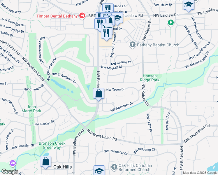 map of restaurants, bars, coffee shops, grocery stores, and more near 15283 Northwest Eugene Lane in Portland