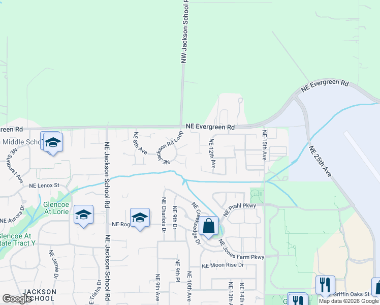 map of restaurants, bars, coffee shops, grocery stores, and more near 3362 Northeast Jackson Road Loop in Hillsboro