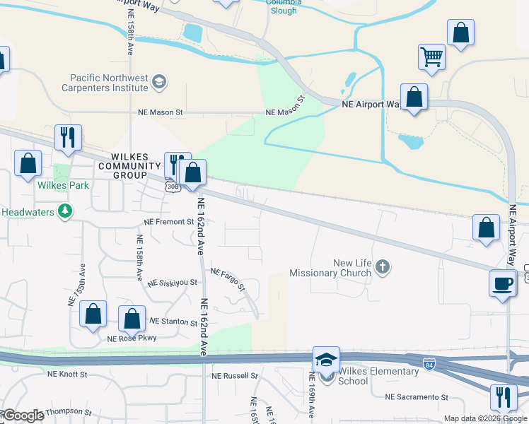 map of restaurants, bars, coffee shops, grocery stores, and more near 16531 Northeast Sandy Boulevard in Portland