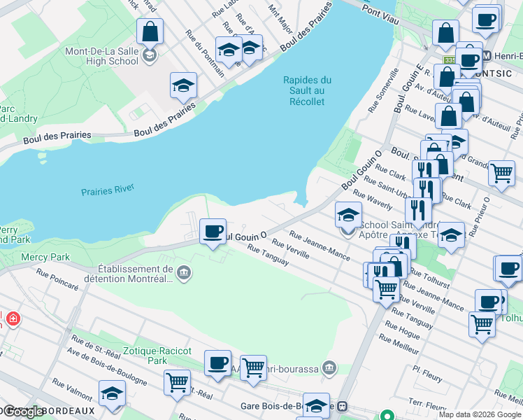 map of restaurants, bars, coffee shops, grocery stores, and more near 12365 Rue Jeanne-Mance in Montréal