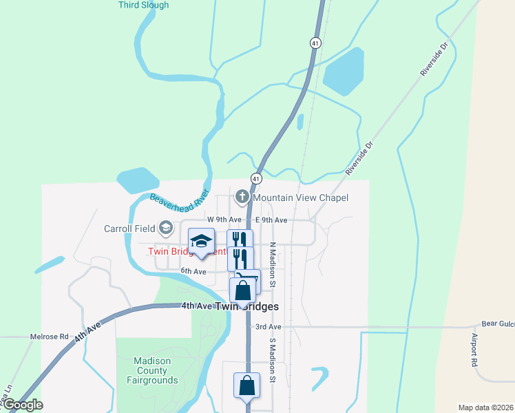 map of restaurants, bars, coffee shops, grocery stores, and more near 500-506 Main Street in Twin Bridges