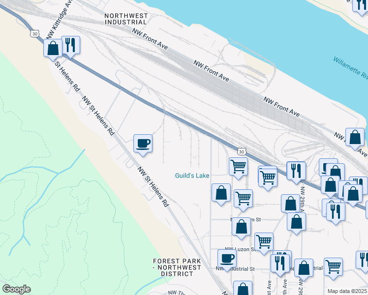 map of restaurants, bars, coffee shops, grocery stores, and more near 3900 Northwest Yeon Avenue in Portland