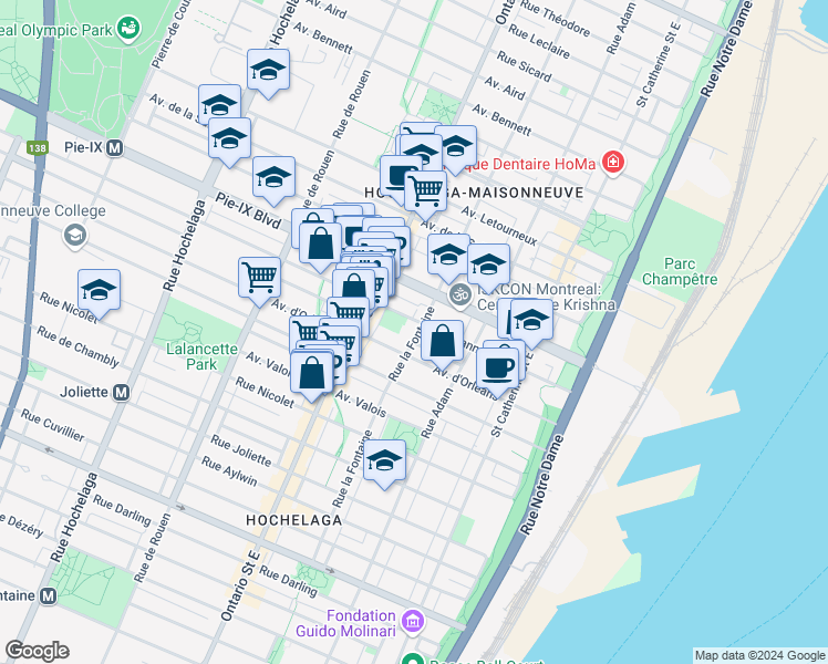 map of restaurants, bars, coffee shops, grocery stores, and more near 3973 Rue la Fontaine in Montréal