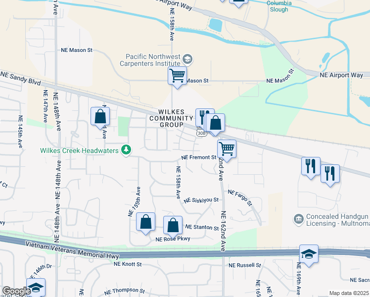 map of restaurants, bars, coffee shops, grocery stores, and more near 15920 Northeast Sandy Boulevard in Portland