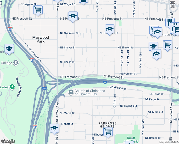 map of restaurants, bars, coffee shops, grocery stores, and more near 10805 Northeast Fremont Street in Portland
