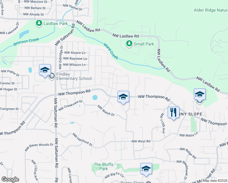 map of restaurants, bars, coffee shops, grocery stores, and more near 12155 Northwest Millford Street in Portland
