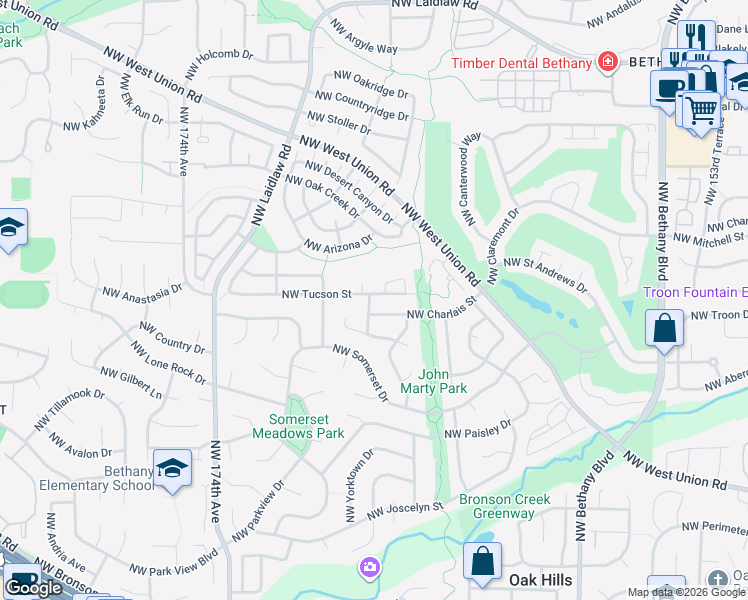 map of restaurants, bars, coffee shops, grocery stores, and more near 16650 Northwest Talkingstick Way in Beaverton