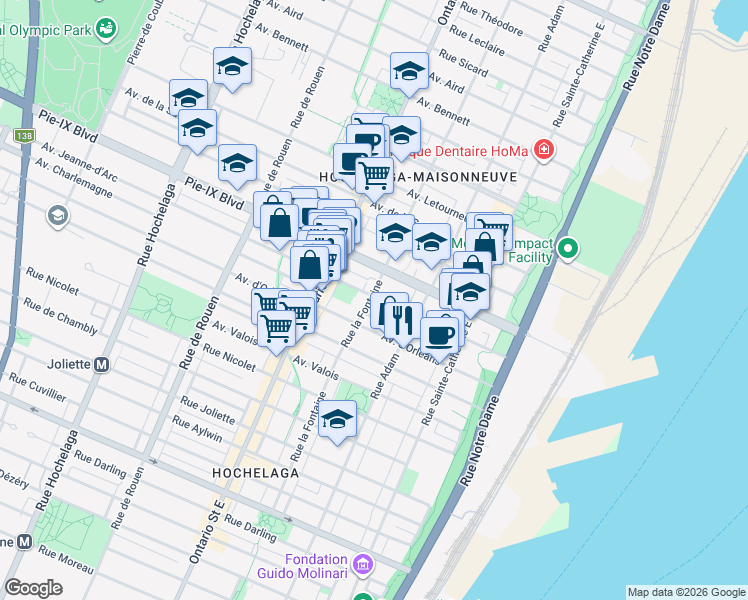 map of restaurants, bars, coffee shops, grocery stores, and more near 3980 Rue la Fontaine in Montreal