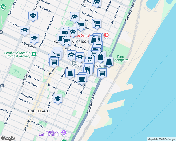 map of restaurants, bars, coffee shops, grocery stores, and more near 1409 Boulevard Pie-IX in Montréal