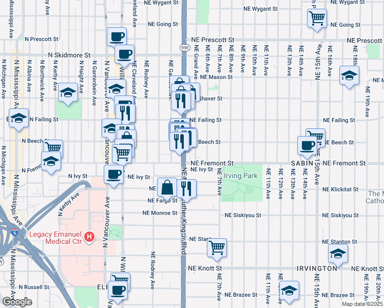 map of restaurants, bars, coffee shops, grocery stores, and more near in Portland