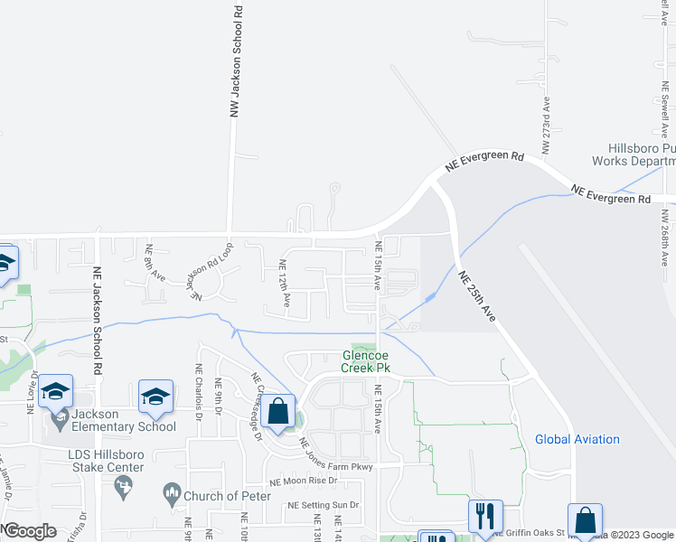 map of restaurants, bars, coffee shops, grocery stores, and more near 3277 Northeast 14th Avenue in Hillsboro