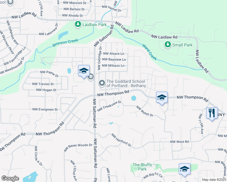 map of restaurants, bars, coffee shops, grocery stores, and more near 12676 Northwest Millford Street in Portland