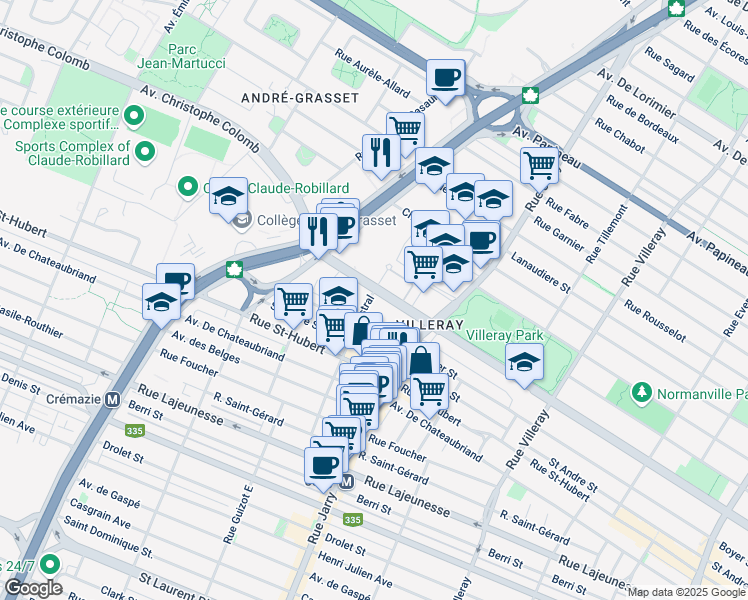 map of restaurants, bars, coffee shops, grocery stores, and more near 1080 Rue Mistral in Montreal