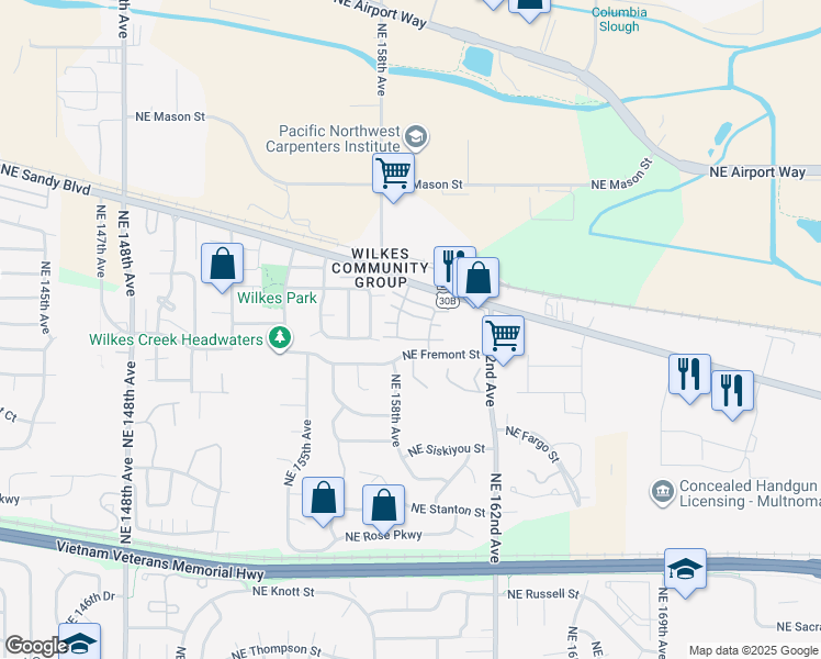 map of restaurants, bars, coffee shops, grocery stores, and more near 15920 Northeast Sandy Boulevard in Portland