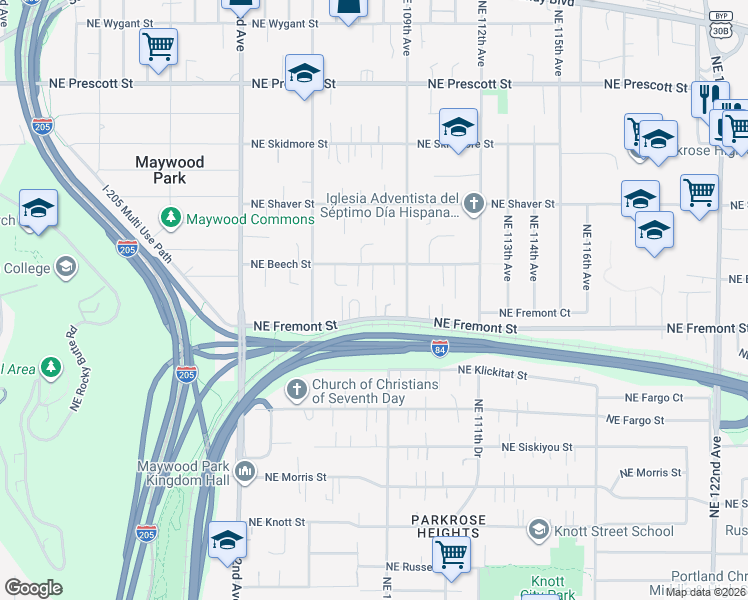 map of restaurants, bars, coffee shops, grocery stores, and more near 10805 Northeast Fremont Street in Portland