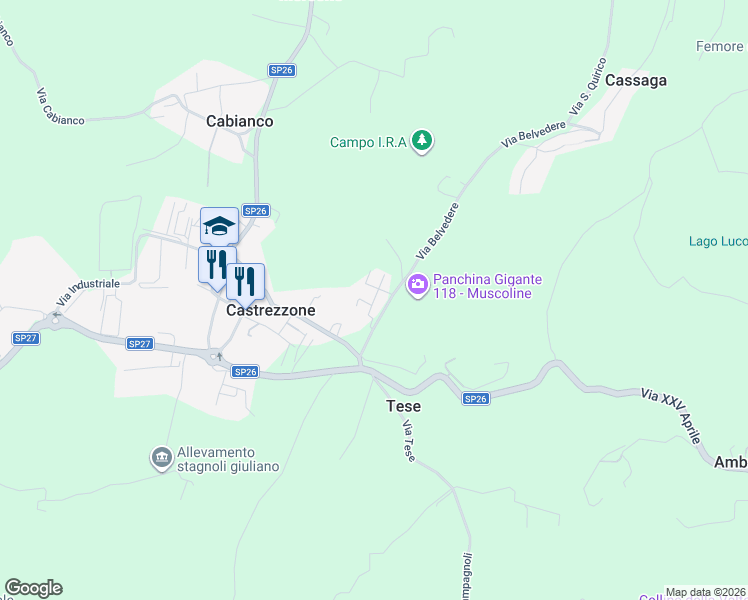 map of restaurants, bars, coffee shops, grocery stores, and more near 18 Via Valtenesi in Castrezzone
