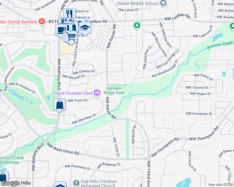 map of restaurants, bars, coffee shops, grocery stores, and more near 4020 Northwest 147th Avenue in Portland