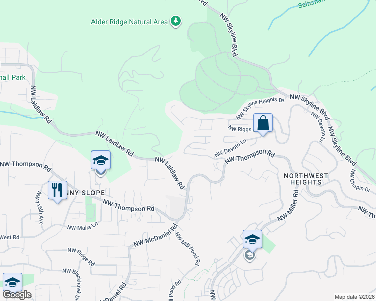 map of restaurants, bars, coffee shops, grocery stores, and more near 10225 Northwest Langworthy Terrace in Portland