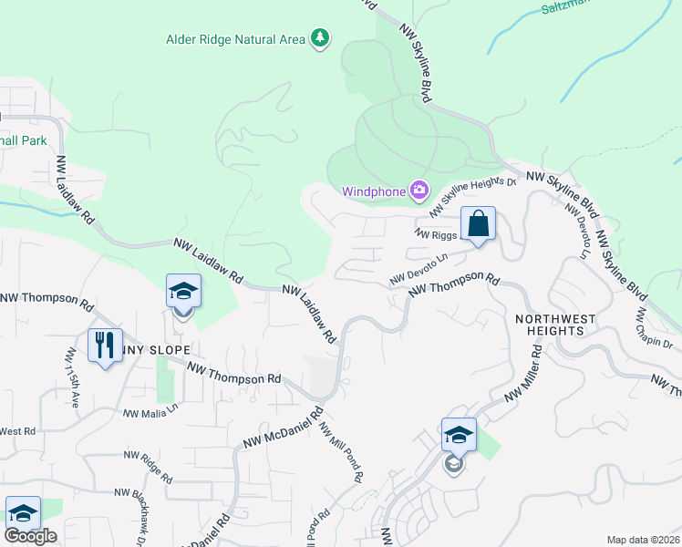 map of restaurants, bars, coffee shops, grocery stores, and more near 10135 Northwest Langworthy Terrace in Portland