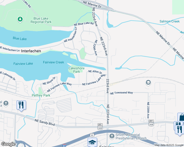 map of restaurants, bars, coffee shops, grocery stores, and more near 21902 Northeast Alton Street in Fairview