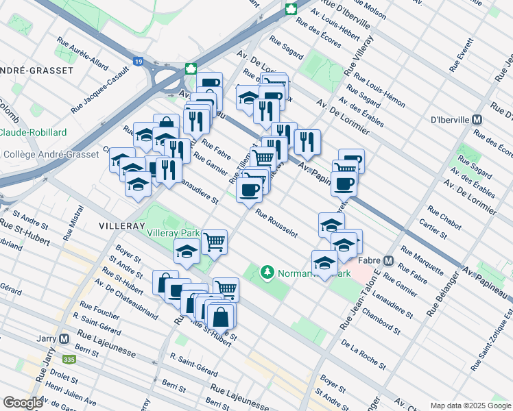 map of restaurants, bars, coffee shops, grocery stores, and more near in Montreal